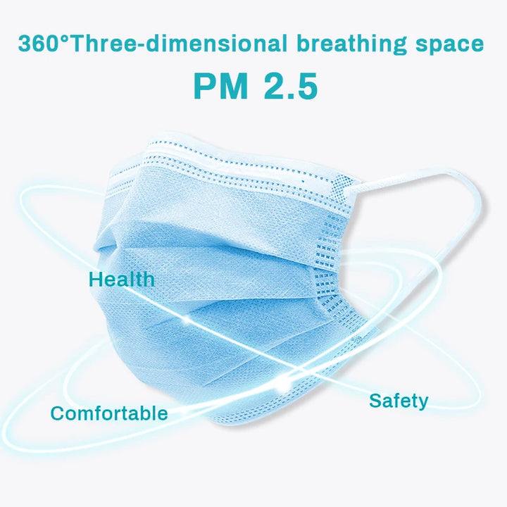 10-50pcs Mask Disposable Face Mask Black Nonwove 3 Layer Mouth Mask Filter Anti Dust Breathable Protective Adult Earloops Masks