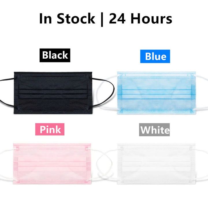 10-50pcs Mask Disposable Face Mask Black Nonwove 3 Layer Mouth Mask Filter Anti Dust Breathable Protective Adult Earloops Masks